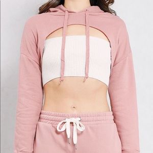 Pink Cut-Out Cropped Hoodie